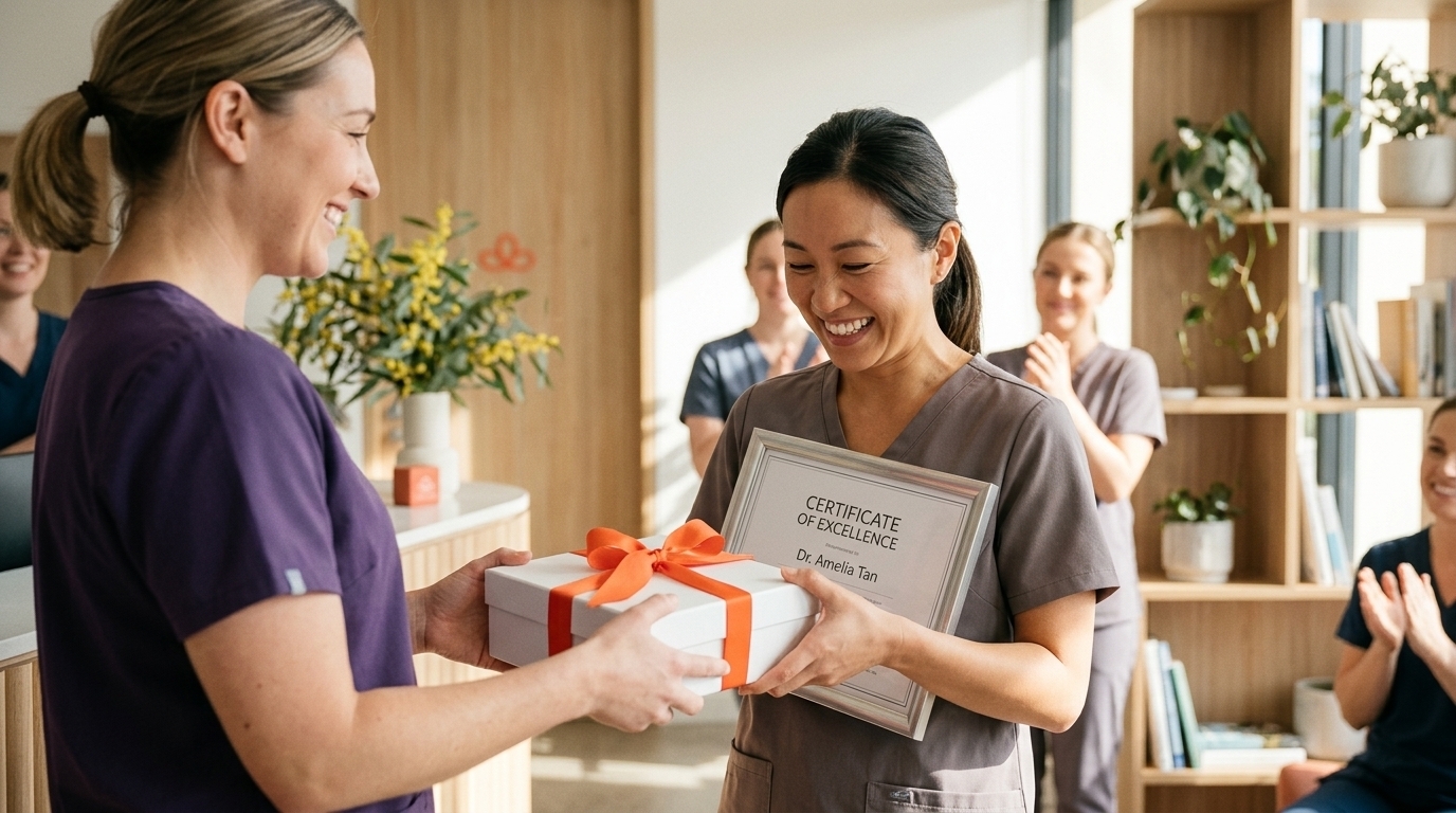 Healthcare worker receiving their long service award.