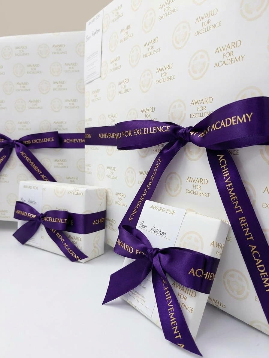 Gift wrapped long service recognition gift dark purple ribbon